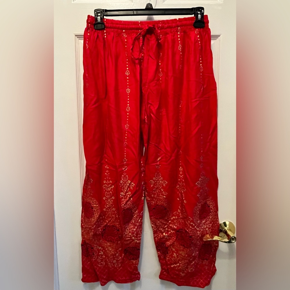 Red/Gold print Wide Leg Elastic waistband From Israel Size S